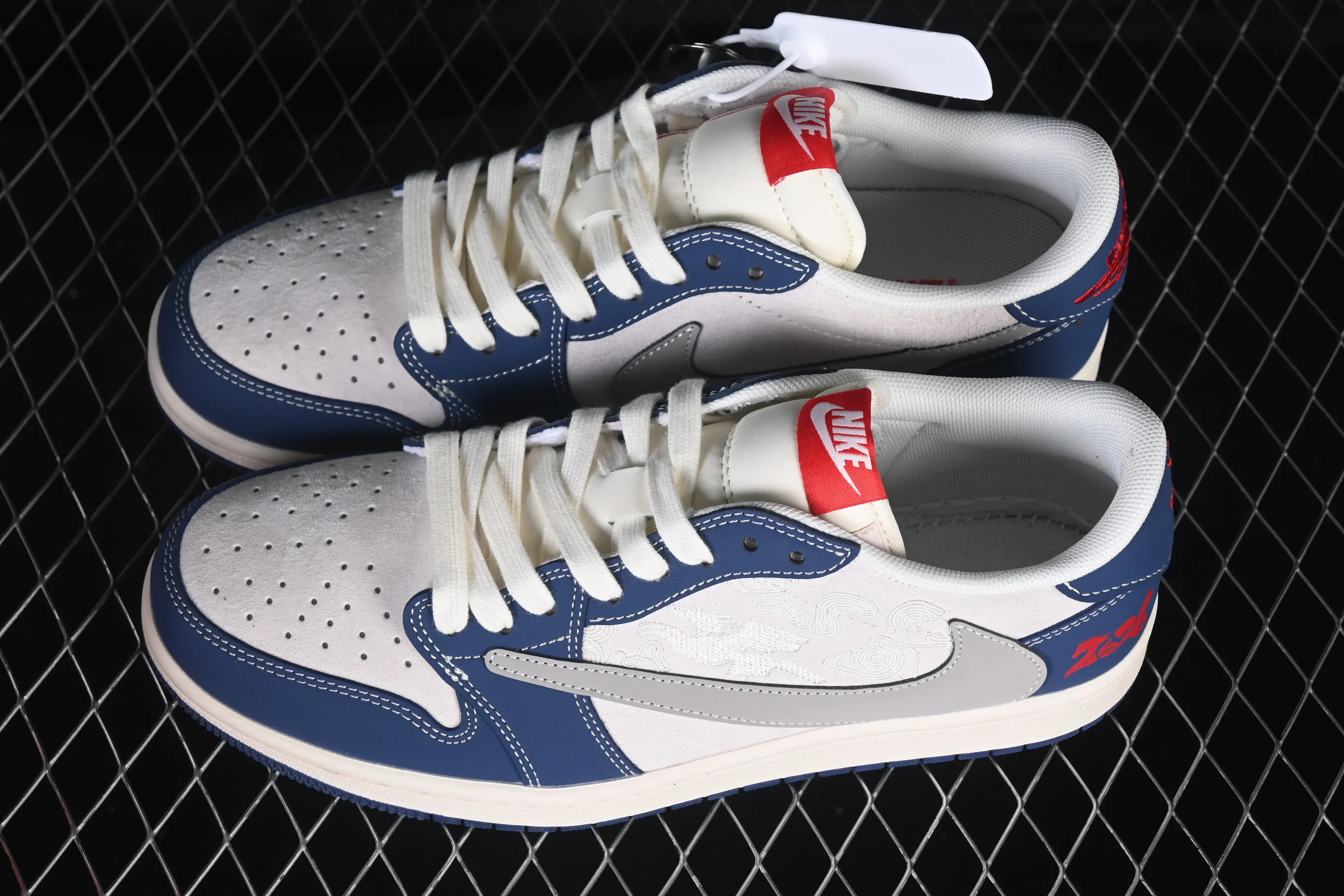 All categories Air Jordan Jordan series basketball shoes Air Jordan 1 Low High-end customized low-top sneakers Air Jordan 1 Low AJ1 Joe 1 navy blue and white High-end customized low-top retro basketball shoes JJ2508-106